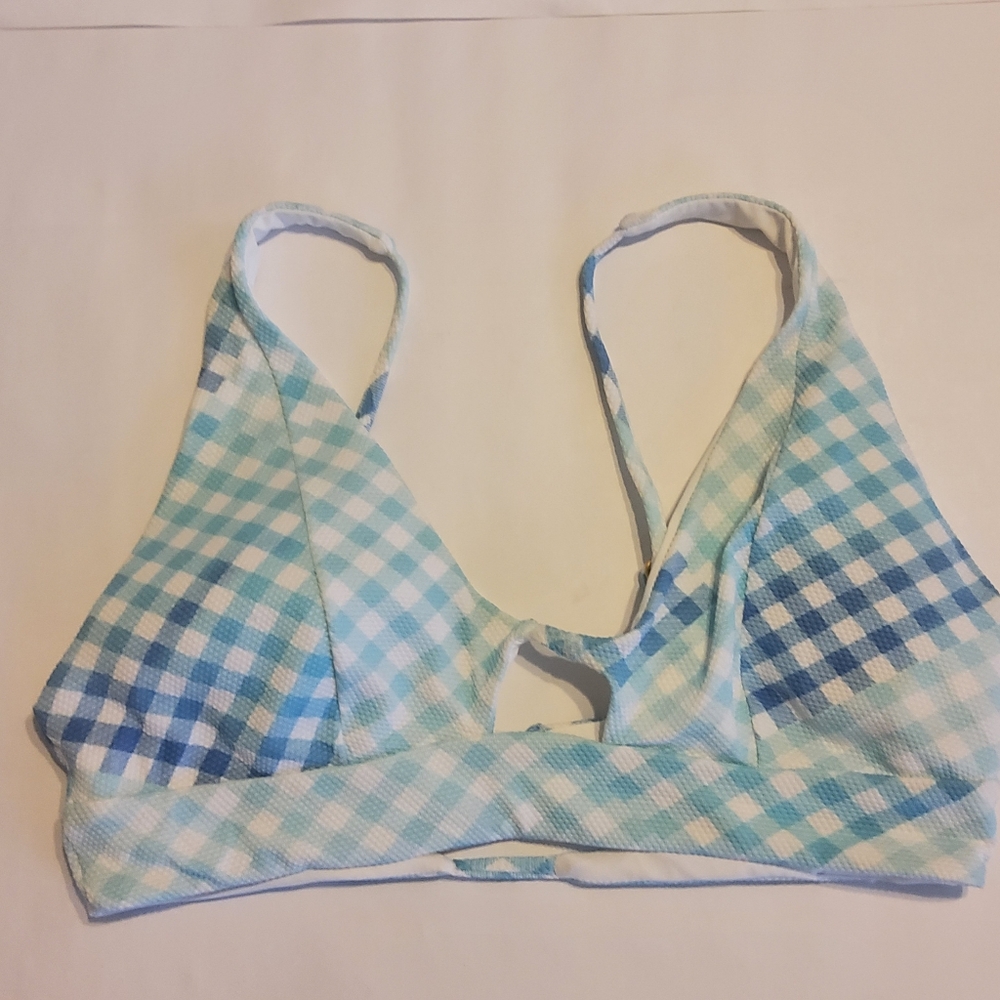 New L*Space Plaid Bikini Swimsuit Top Blue White Size M - Picture 3 of 6